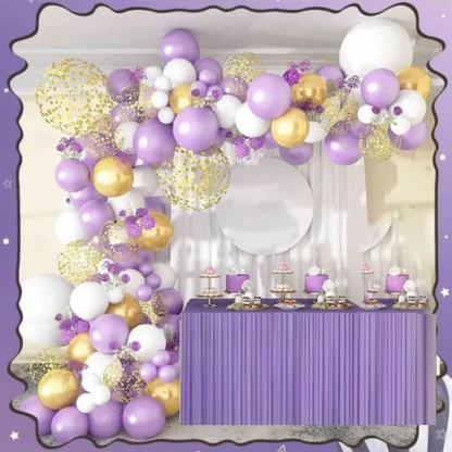 Set arcada 98 de baloane in nuante de mov, alb si auriu, cu baloane confetti auriu