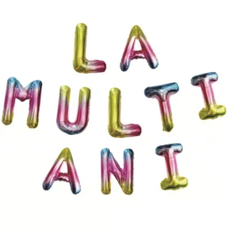 Set aranjament baloane folie litere La Multi Ani, curcubeu