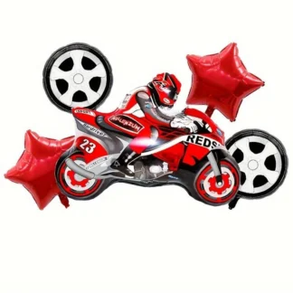 Set aranjament 5 baloane folie cu figurina Motocicleta Rosie