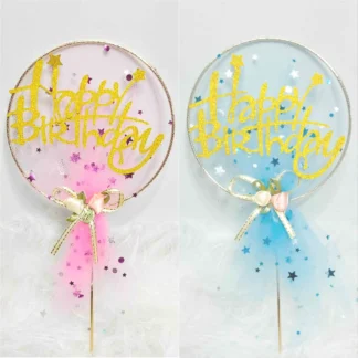Topper Tort Happy Birthday cu tul 20 cm