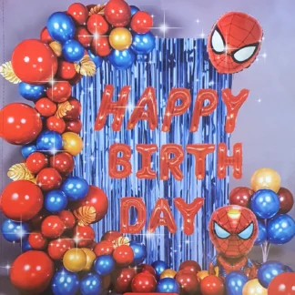 Arcada Spiderman cu 56 baloane, banner Happy Birthday, decoratiuni si accesorii
