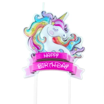 Lumanare tort model Unicorn cu mesaj Happy Birthday
